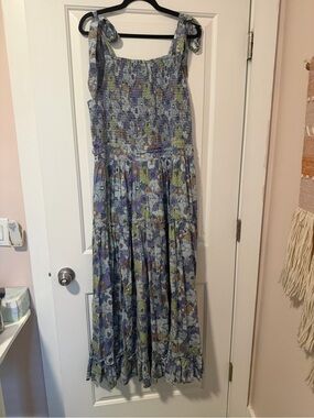 Free People Floral Tie-Back Smocked Maxi Dress